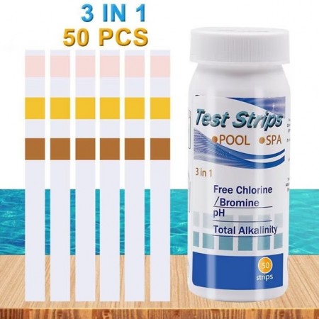 Teststrips -3 i en pH/Klor/Alkalitet, Strips 50 Stk